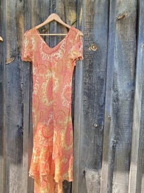 NFS SOLD VINTAGE paisley bohemian midi dress pink, cream, yellow size medium